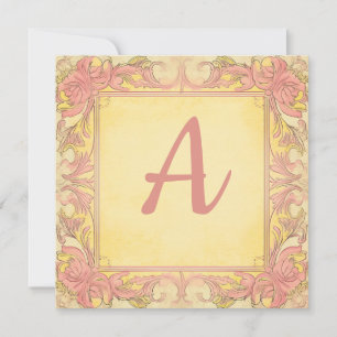 Vintagens Rosa och Lemon-Gult: Monogrammed anteckn Julkort