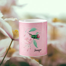 Vintagens Rosa och Mint Hummingbird Damask-utseend Kaffemugg