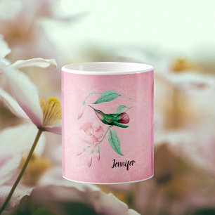 Vintagens Rosa och Mint Hummingbird Damask-utseend Kaffemugg