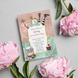 Vintagens Rosa och turkos Wonderland Baby Shower Inbjudningar