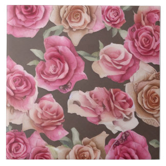 Vintagens rosa, rött och vit ros kakelplatta