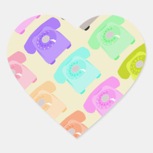 vintagens roterande telefon hjärtformat klistermärke