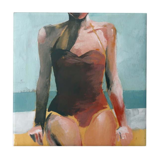 Vintagens Simma - Röda baddräkt Kakelplatta (Framsidan)