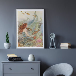Vintagens Sjöjungfru under Art nouveau Poster