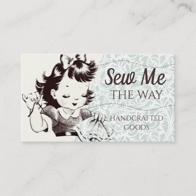 Vintagens sjömanssyttrar med flickbroderier visitkort (Framsida)