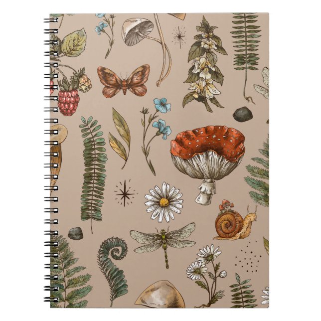 Vintagens skogar, sömlös mönster. Amanita Anteckningsbok (Framsidan)