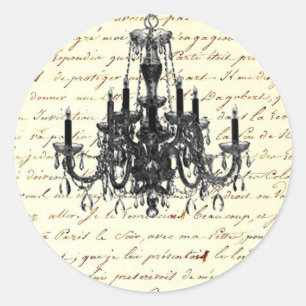 vintagens skript paris chandelier bröllop runt klistermärke