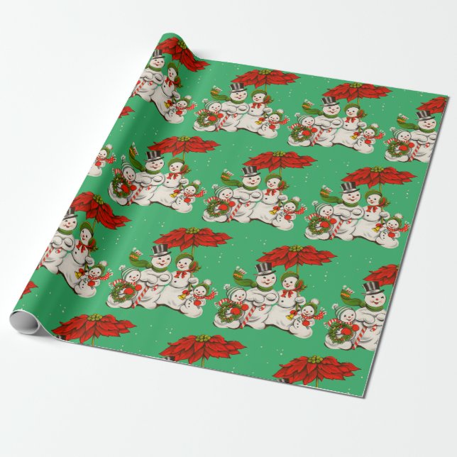 Vintagens Snögubbar jul Presentpapper (Utrullad)