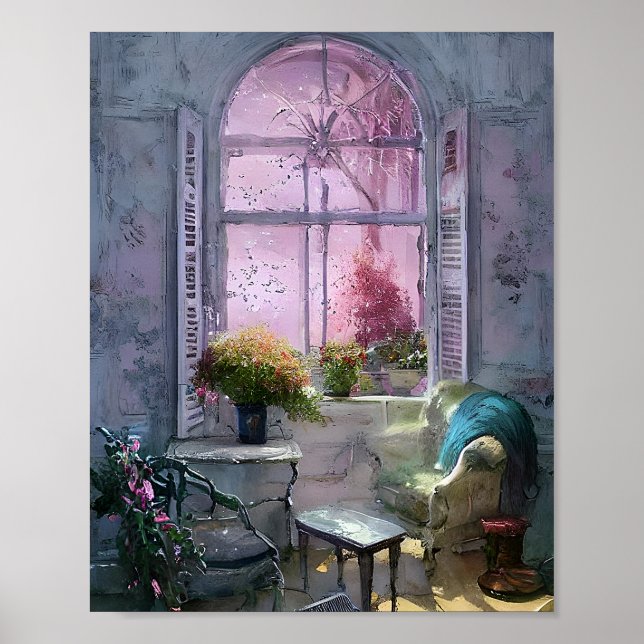 Vintagens stol under fönster poster (Framsidan)