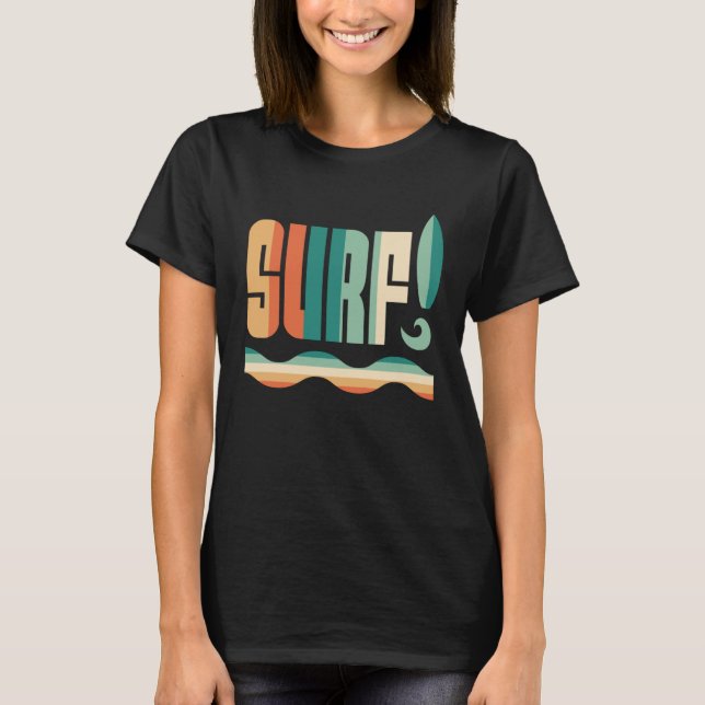 Vintagens Surfa Wave Riding Surfboard Surfning T Shirt (Framsida)