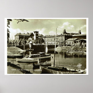 Vintagens Sverige, Malmo, vattenfront och båtar Poster