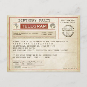 vintagens telegram-inbjudan på födelsedagen inbjudningar