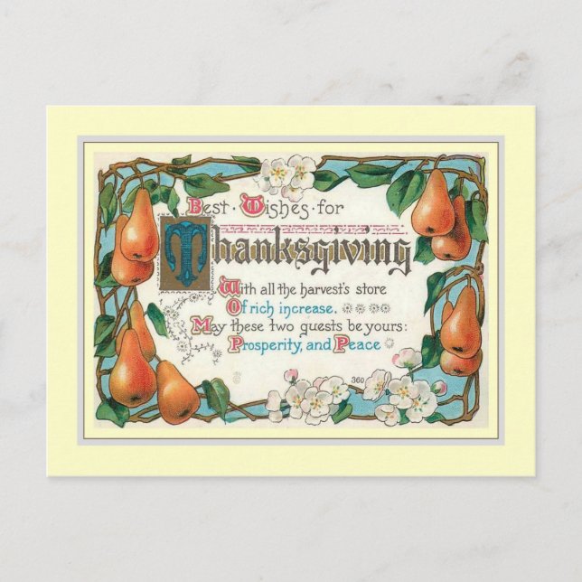 Vintagens Thanksgiving Helg Vykort (Framsida)