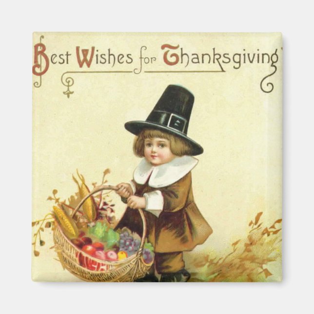 Vintagens Thanksgiving, kvadratstreck Magnet (Framsidan)