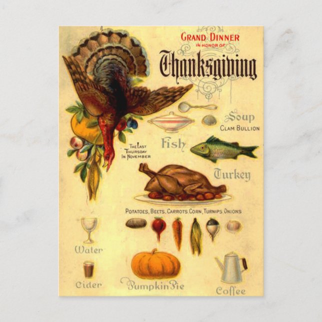 vintagens thanksgiving-meny vykort (Framsida)