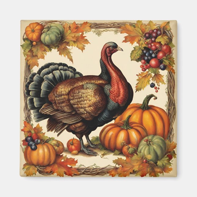 Vintagens Thanksgiving Turkiet, frukt och grönsake Magnet (Framsidan)
