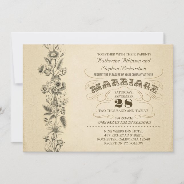 vintagens typografiska bröllopsinbjudan inbjudningar (Framsida)