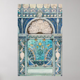 Vintagens utformning för persikor, traner och solb poster