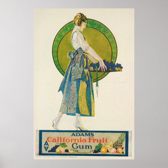 Vintagens utskrift Ad Adams Fruit Gum Poster (Framsidan)