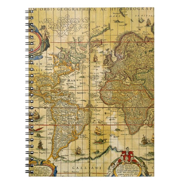 Vintagens världskarta anteckningsbok med spiral (Framsidan)