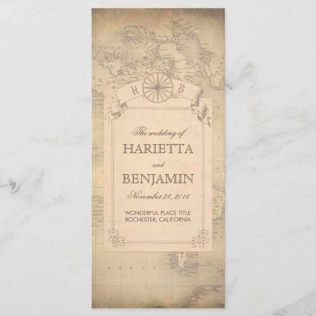 Vintagens världskarta gamla Bröllopsprogram Program (Framsida)