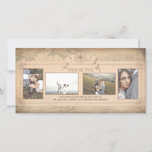 Vintagens världskarta Gammal Tack Bröllop Kort (Framsida)