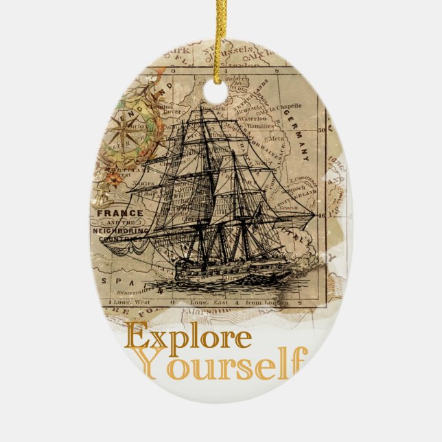 Vintagens världskarta julgransprydnad keramik (Framsidan)