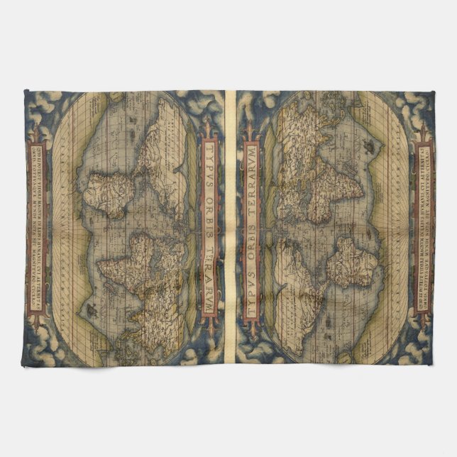 Vintagens världskarta kökshandduk (Horisontell)