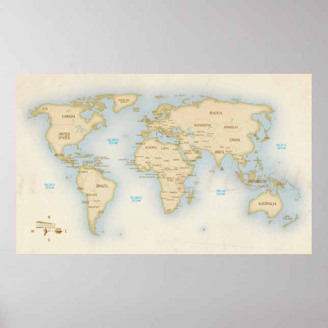 Vintagens världskarta med land poster (Framsidan)