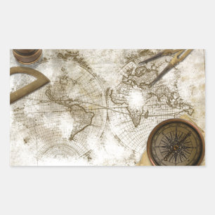 Vintagens världskarta och Verktyg Rektangulärt Klistermärke