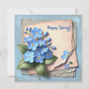 Vintagens vattenfärg Glöm mig inte blommor Julkort