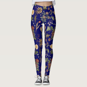 Vintagens vattenfärgsblommönster 2508.DBlue BG Leggings