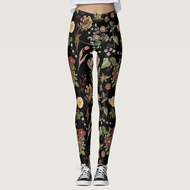 Vintagens vattenfärgsblommönster 2508 leggings (Framsida)