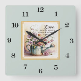 Vintagens vattenfärgsblommor med citat fyrkantig klocka