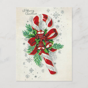 Vintagens vykort candy cane i julklapp