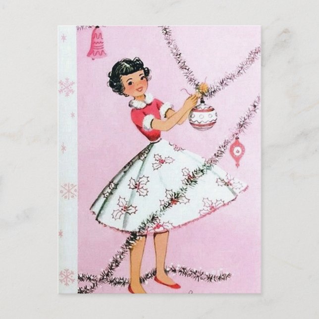 Vintagens vykort dam i julklapp (Framsida)