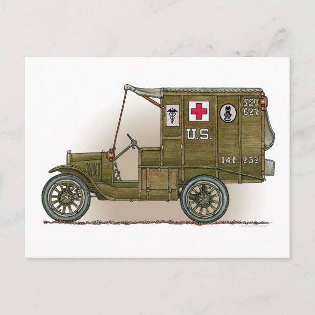 Vintagens vykort för militär ambulans (Framsida)