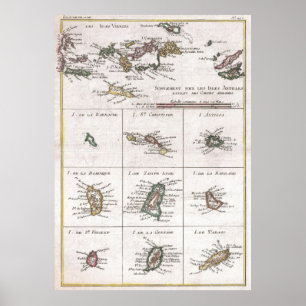 Vintageöar av den karibiska kartan (1780) poster