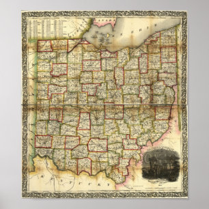 VintageOhio karta 1851 Poster