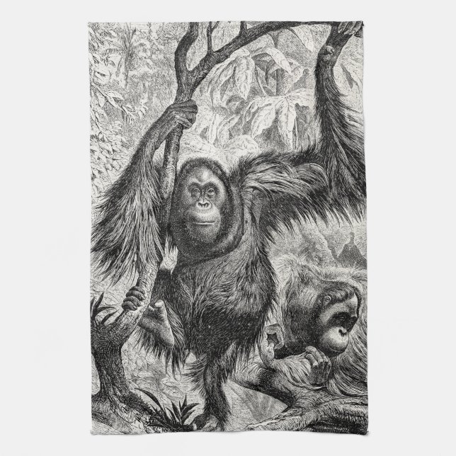 VintageOrangutanillustration - apa 1800's Kökshandduk (Vertikal)