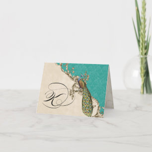 Vintagepåfågel 1 Monogrammed initiala Notecard - K Anteckningskort