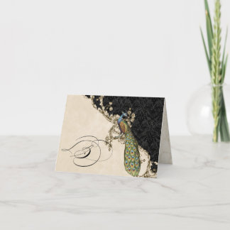 Vintagepåfågel 1 Monogrammed initiala Notecard - S Anteckningskort