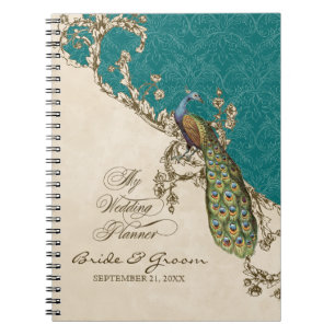 Vintagepåfågel & etsningbröllopsfixarenjournal anteckningsbok