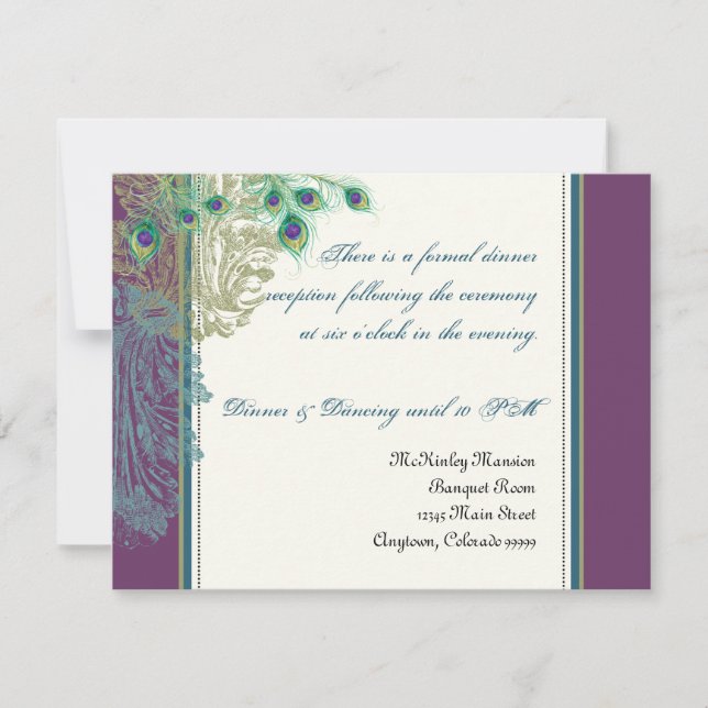 Vintagepåfågel, fjädermottagandeinbjudan inbjudningar (Framsida)