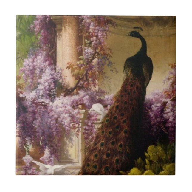 Vintagepåfågel Kakelplatta (Framsidan)