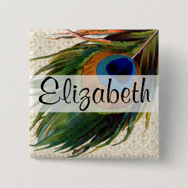 Vintagepåfågelfjäder Knapp