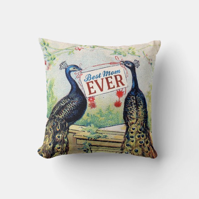 Vintagepåfåglar - bäst mamma någonsin kudde (Framsida)