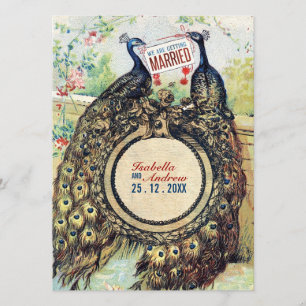 Vintagepåfåglar i en romantikerträdgård inbjudningar