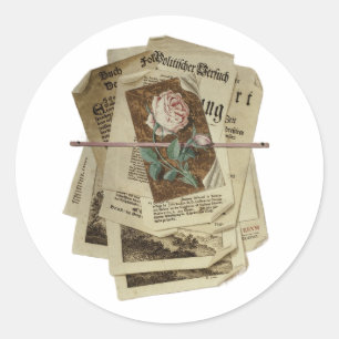 Vintagepappersreklam Scrapbooking Rosa Ros Runt Klistermärke