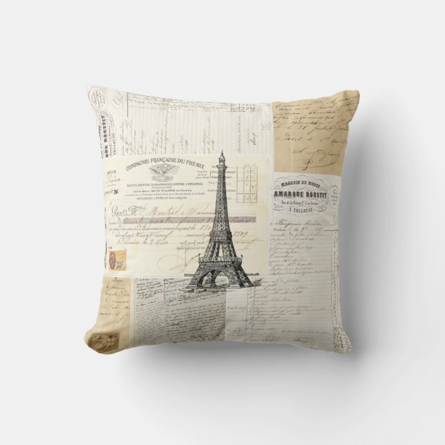 VintageParis kudder franska Ephemera Kudde (Framsida)